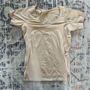 Women's Knix Beige Shapewear V-Neck Short Sleeve Top Size L